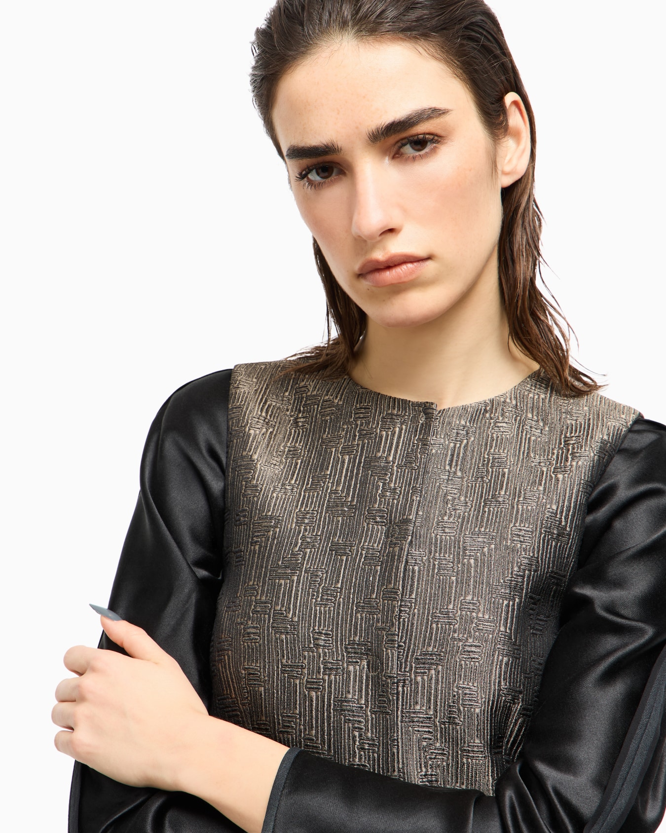 Single-breasted waistcoat in jacquard silk and wool Slide 5