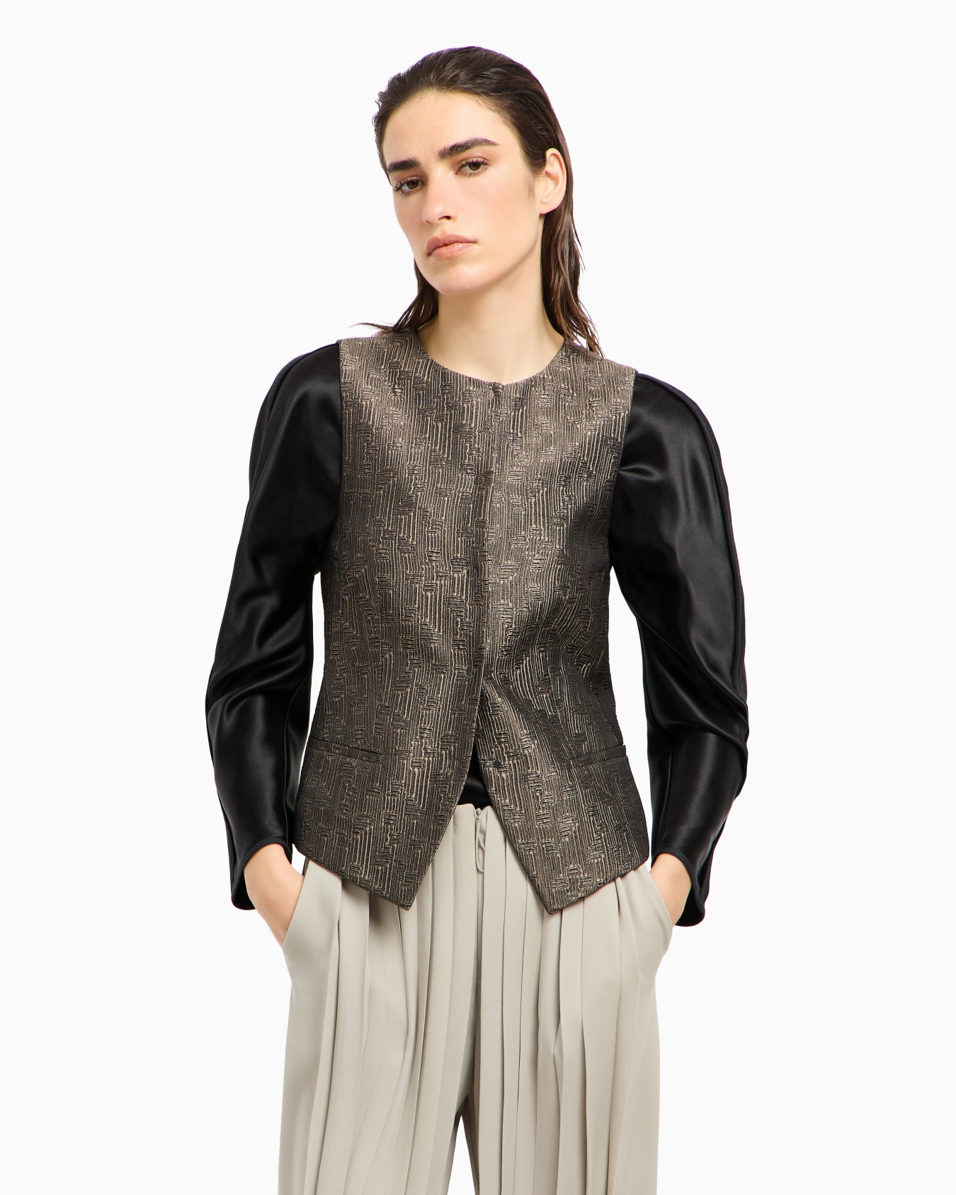 Single-breasted waistcoat in jacquard silk and wool Slide 4