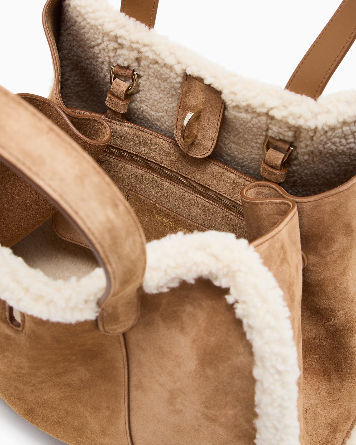 Tote bag grande in suede e shearling di montone Giorgio Armani Neve Slide 3