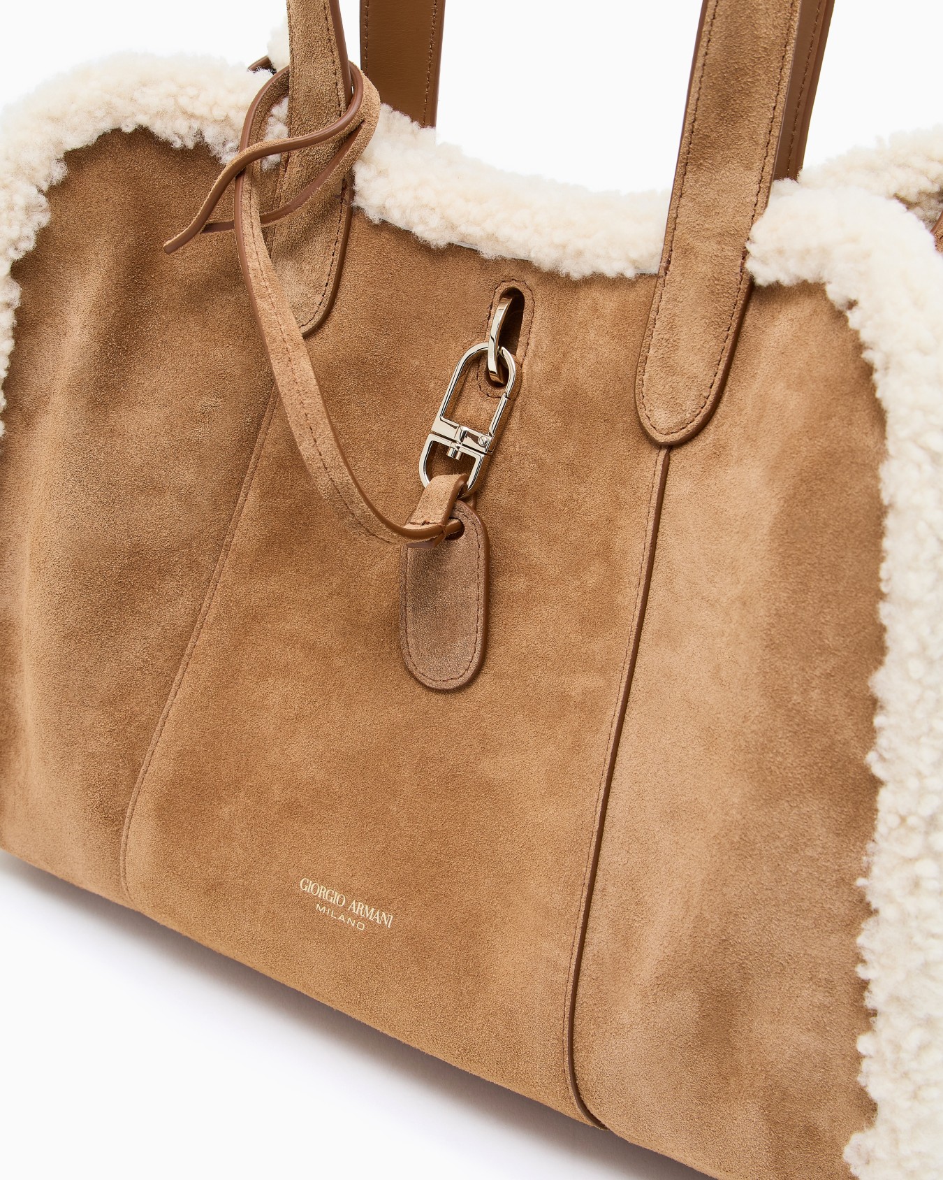 Tote bag grande in suede e shearling di montone Giorgio Armani Neve Slide 4