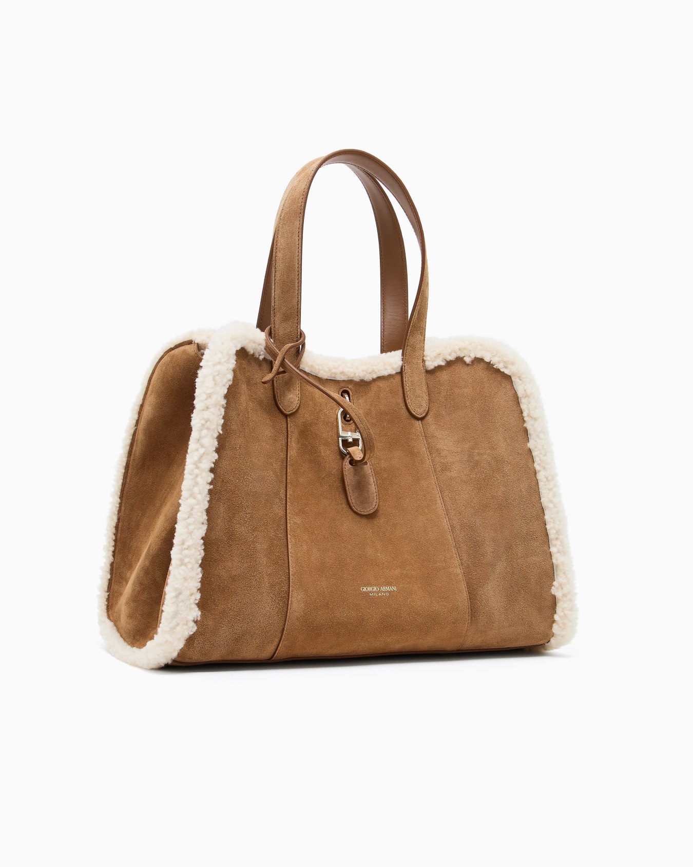 Tote bag grande in suede e shearling di montone Giorgio Armani Neve Slide 1