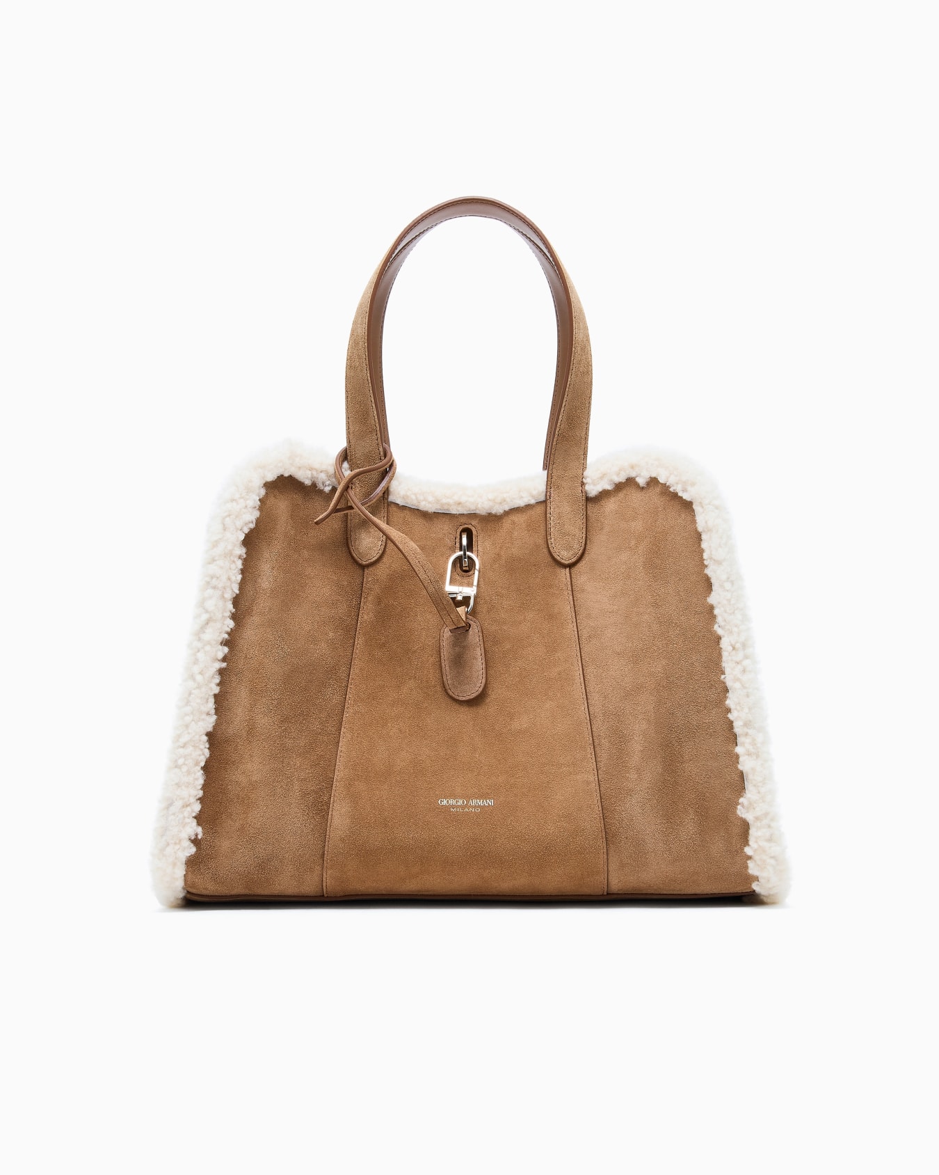 Tote bag grande in suede e shearling di montone Giorgio Armani Neve Slide 0