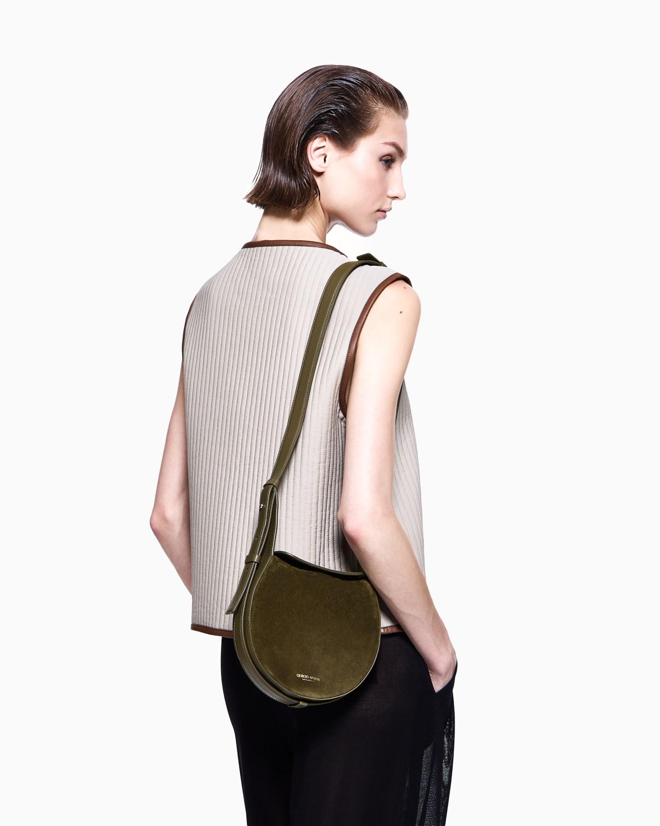 Borsa a spalla piccola in suede e pelle di vitello granato Slide 6