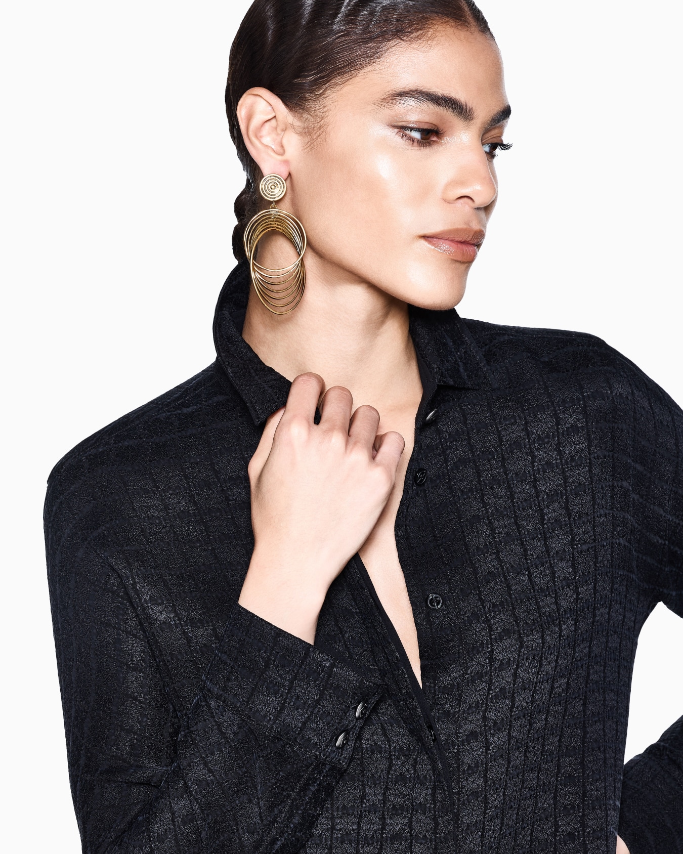 Textured Cupro Shirt with Silk Detailing Slide 4