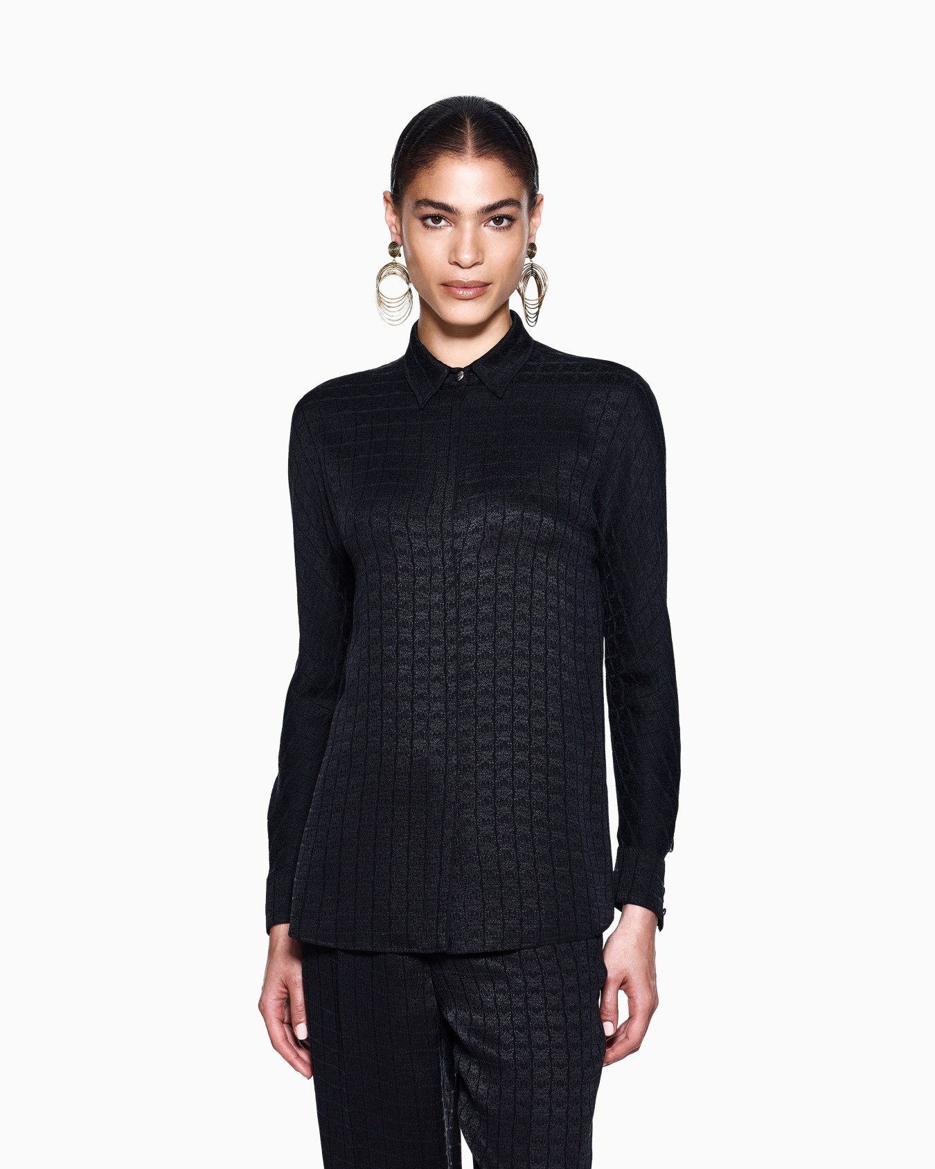 Textured Cupro Shirt with Silk Detailing Slide 3