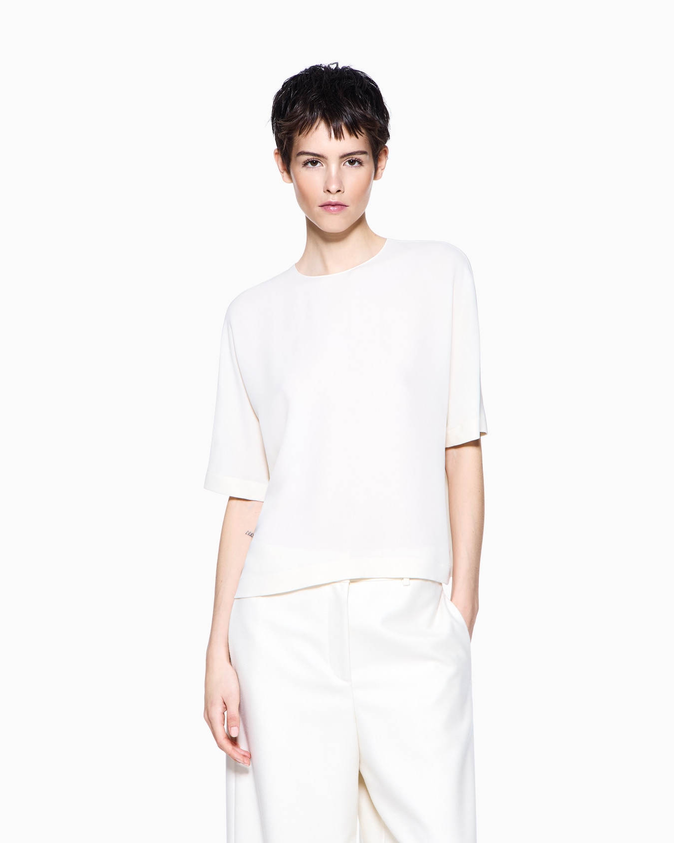 Triple silk georgette crew-neck blouse Slide 3