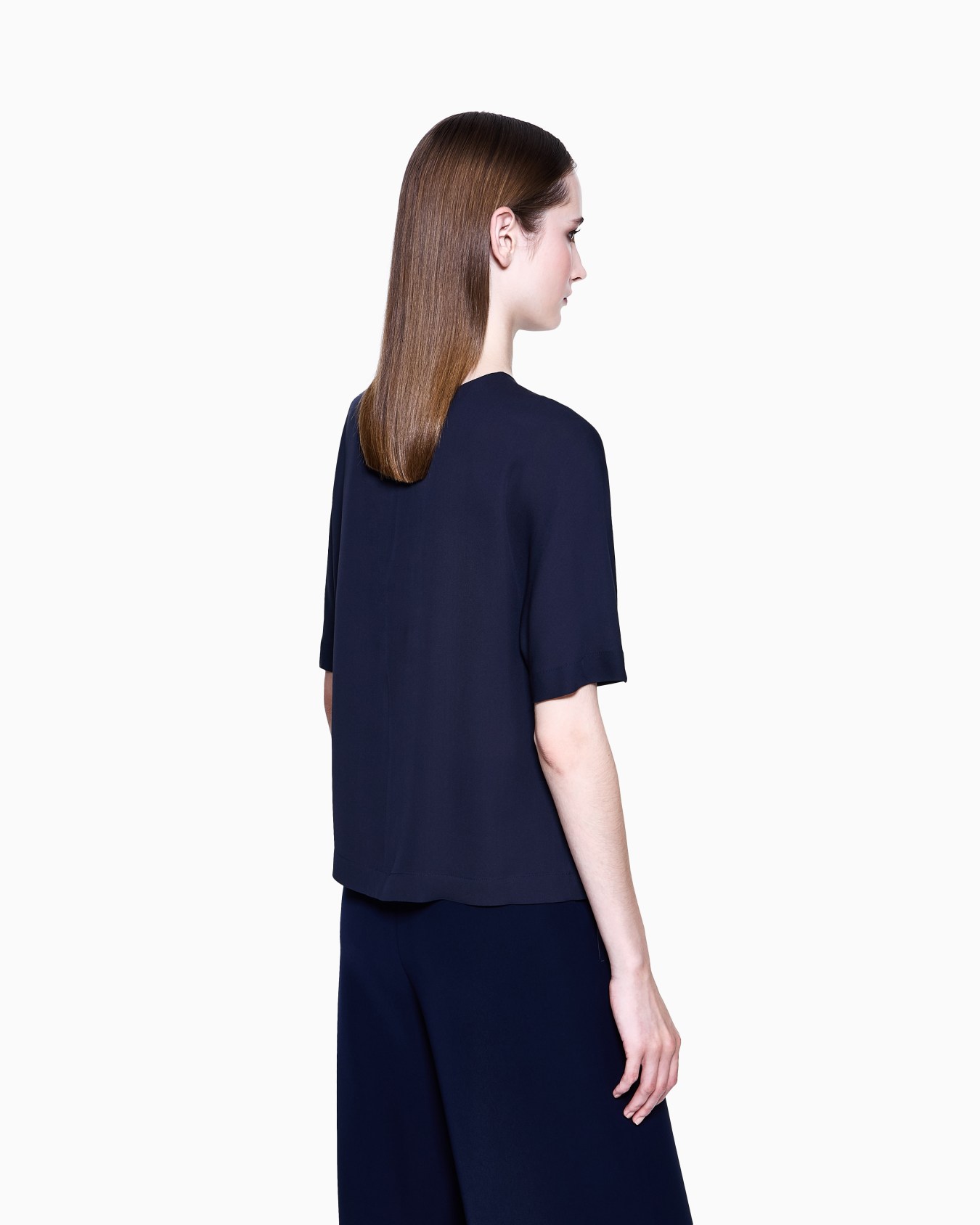 Triple silk georgette crew-neck blouse Slide 2