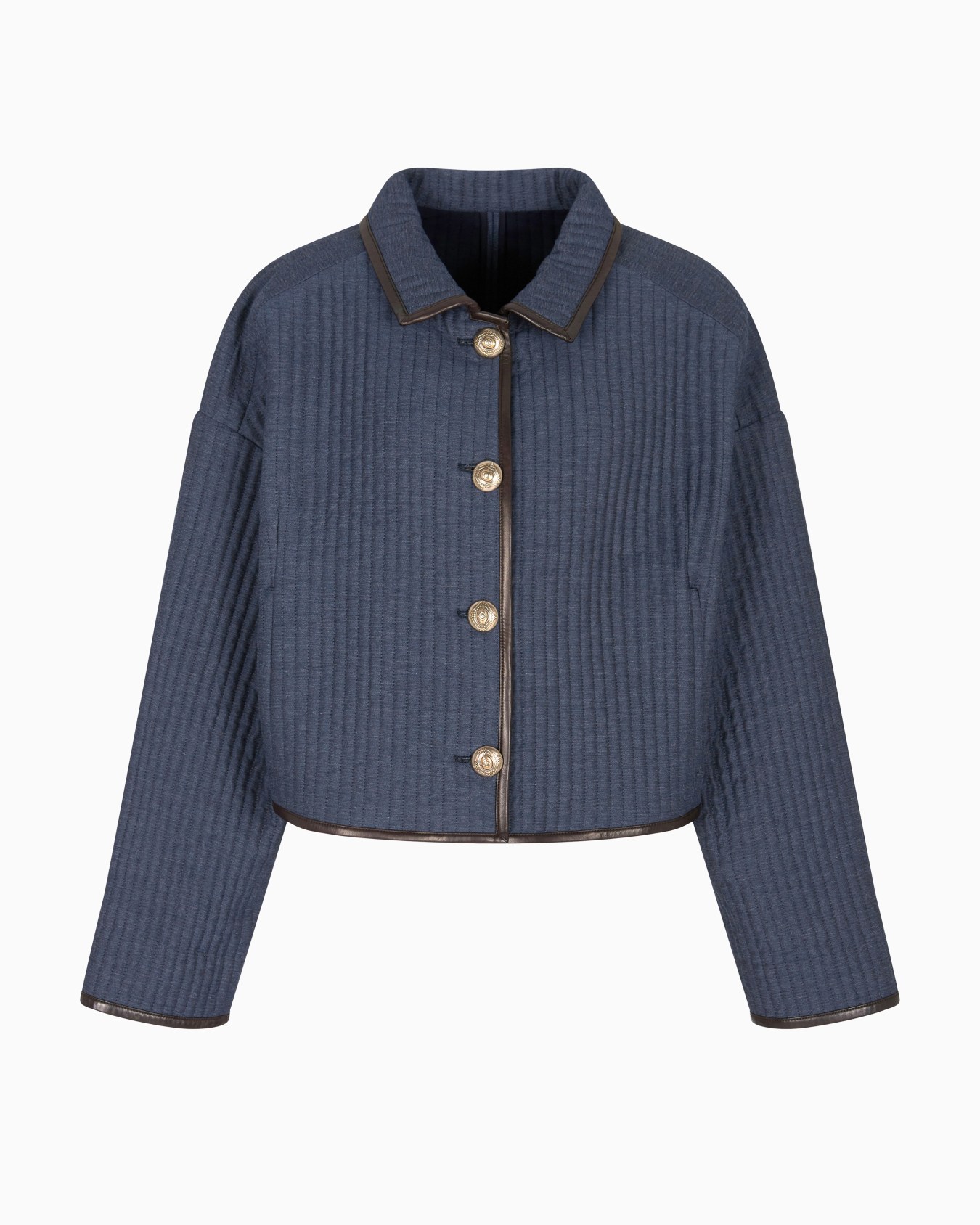 Blouson court en viscose, coton et soie avec motif matelassé collection Denim Diapositive 0