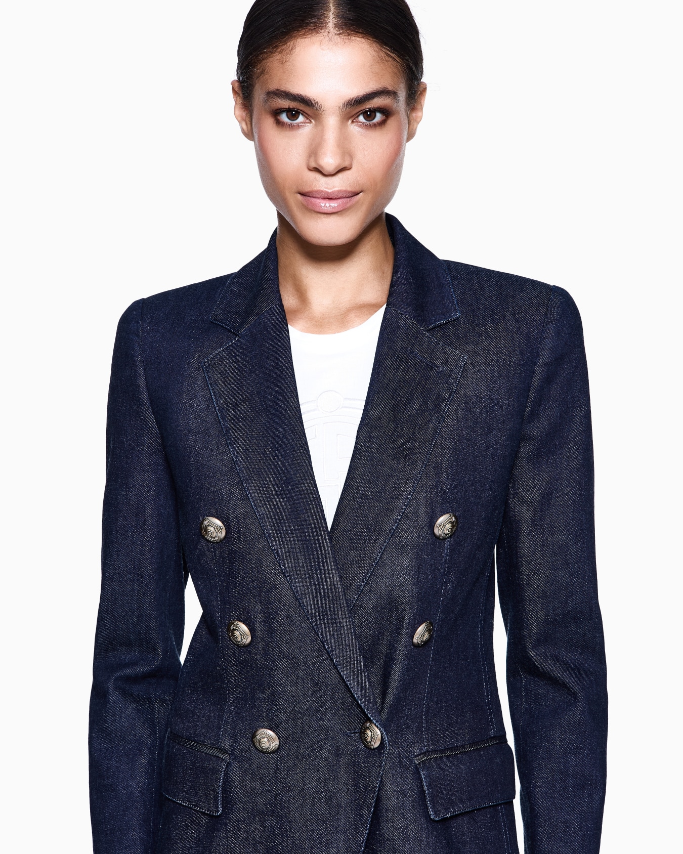Denim Collection double-breasted jacket in stretch denim Slide 4