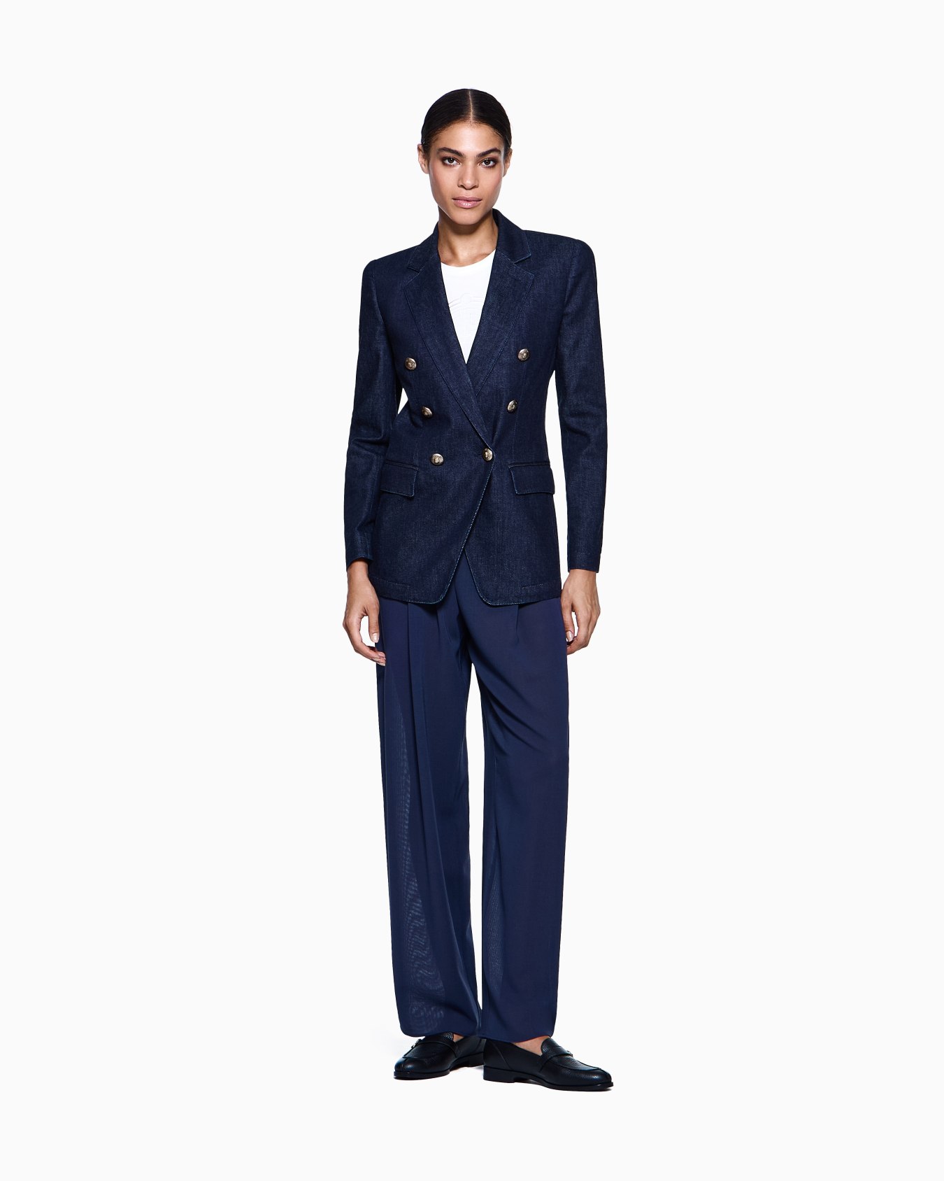 Denim Collection double-breasted jacket in stretch denim Slide 1