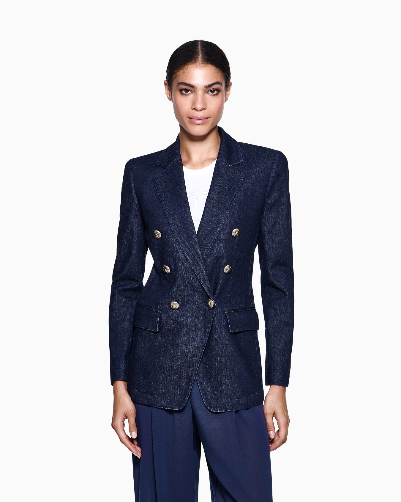 Denim Collection double-breasted jacket in stretch denim Slide 3