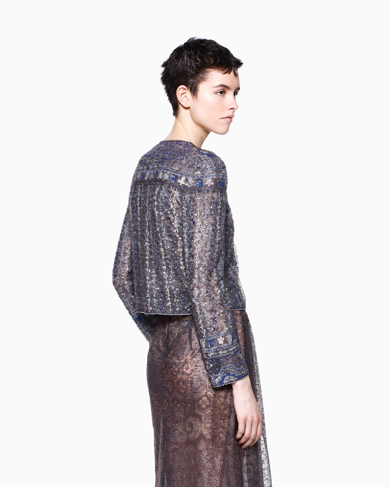 シャツジャケット チュール 刺繍 スライドする 3