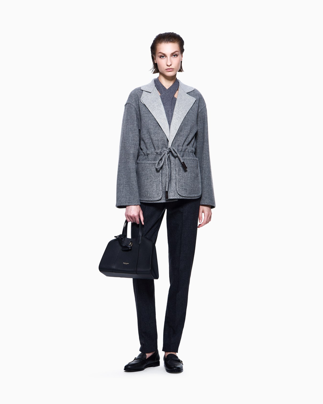 Straight trousers in wool-and-cashmere flannel Slide 1