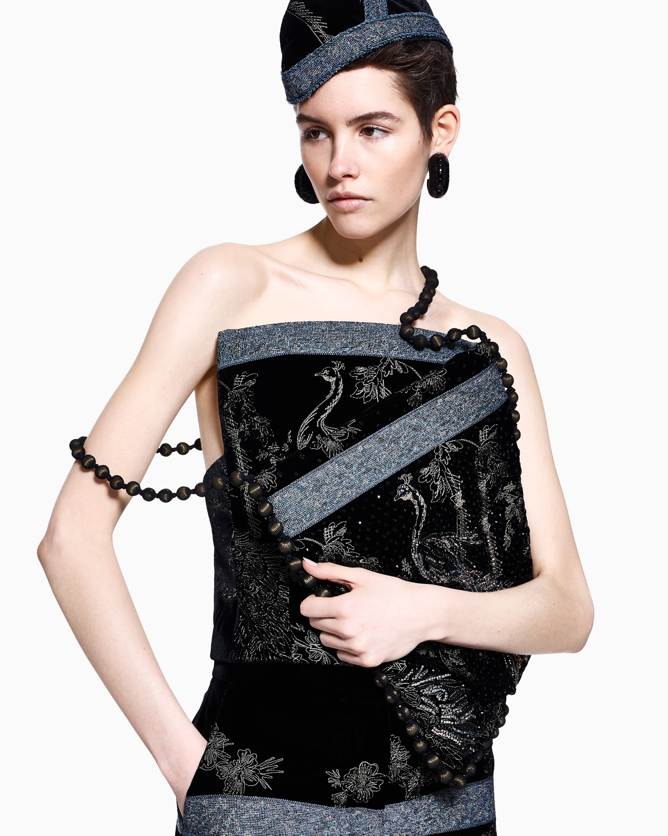 Embroidered velvet bustier top Slide 6
