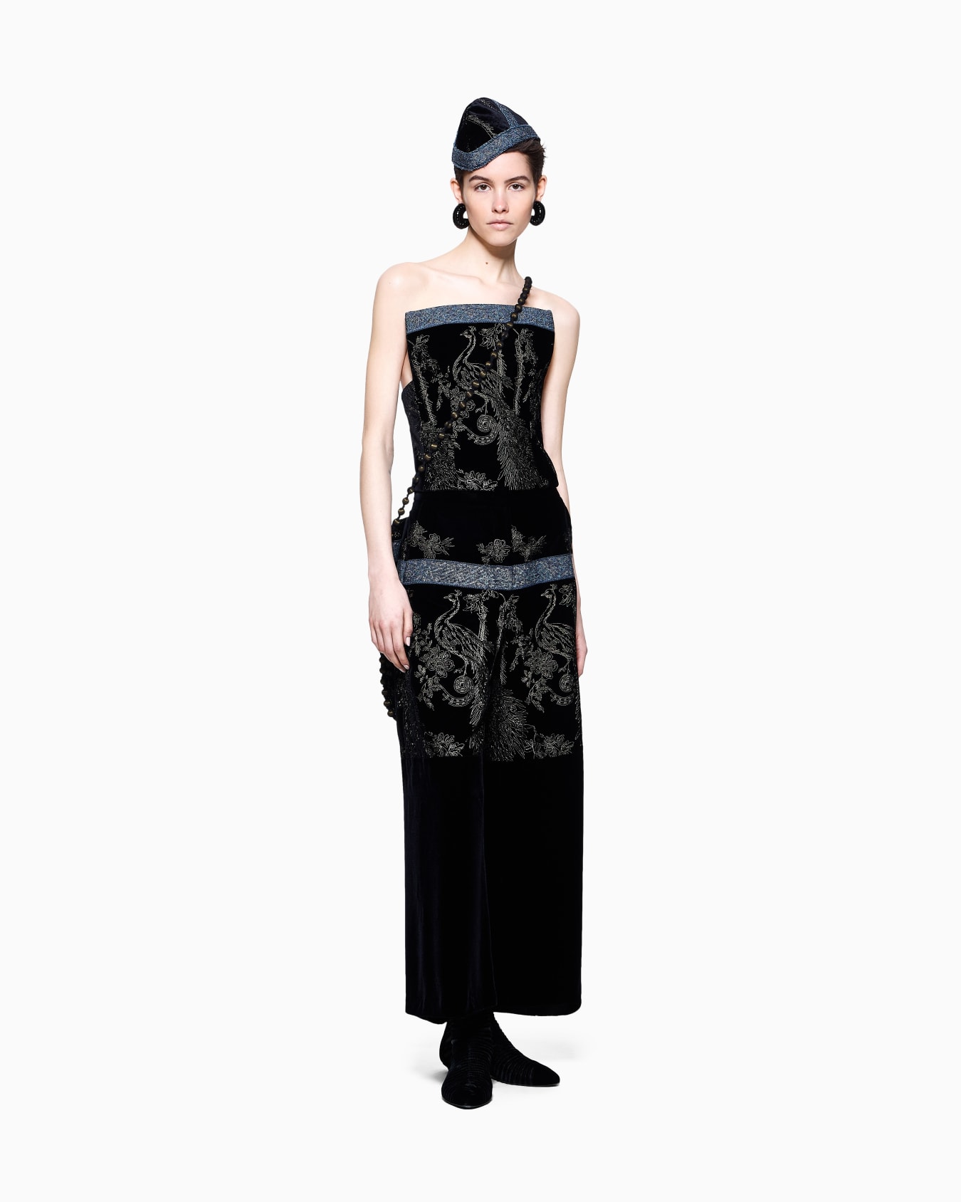 Embroidered velvet bustier top Slide 2