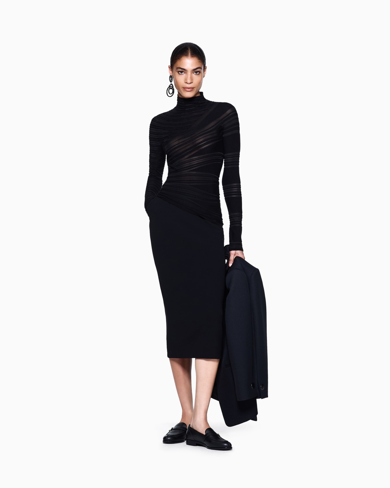 Gonna longuette in lana crepe stretch Slide 1