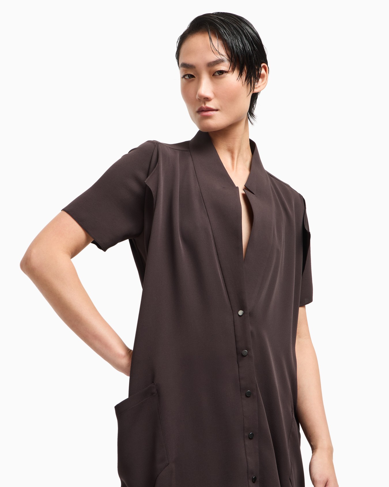 Long triple silk georgette dress Slide 5