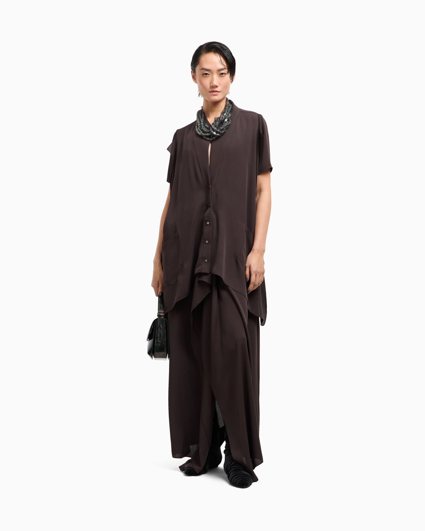 Long triple silk georgette dress Slide 2