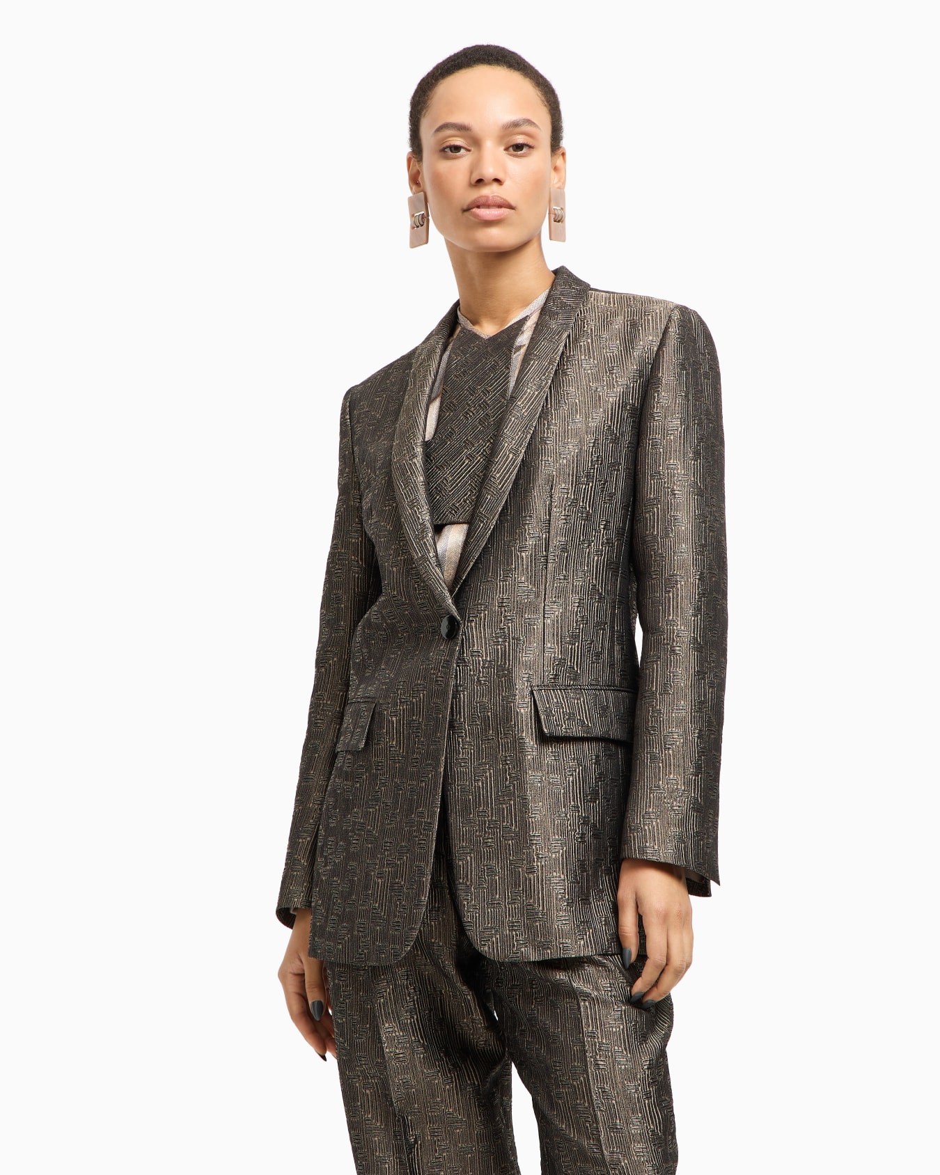 Jacquard silk and wool single-breasted jacket Slide 4