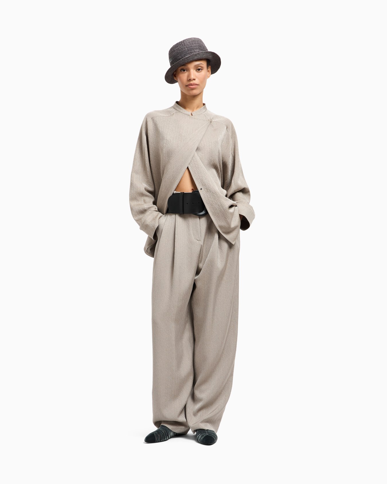Pantalon à une pince en viscose, laine et soie jacquard Diapositive 2