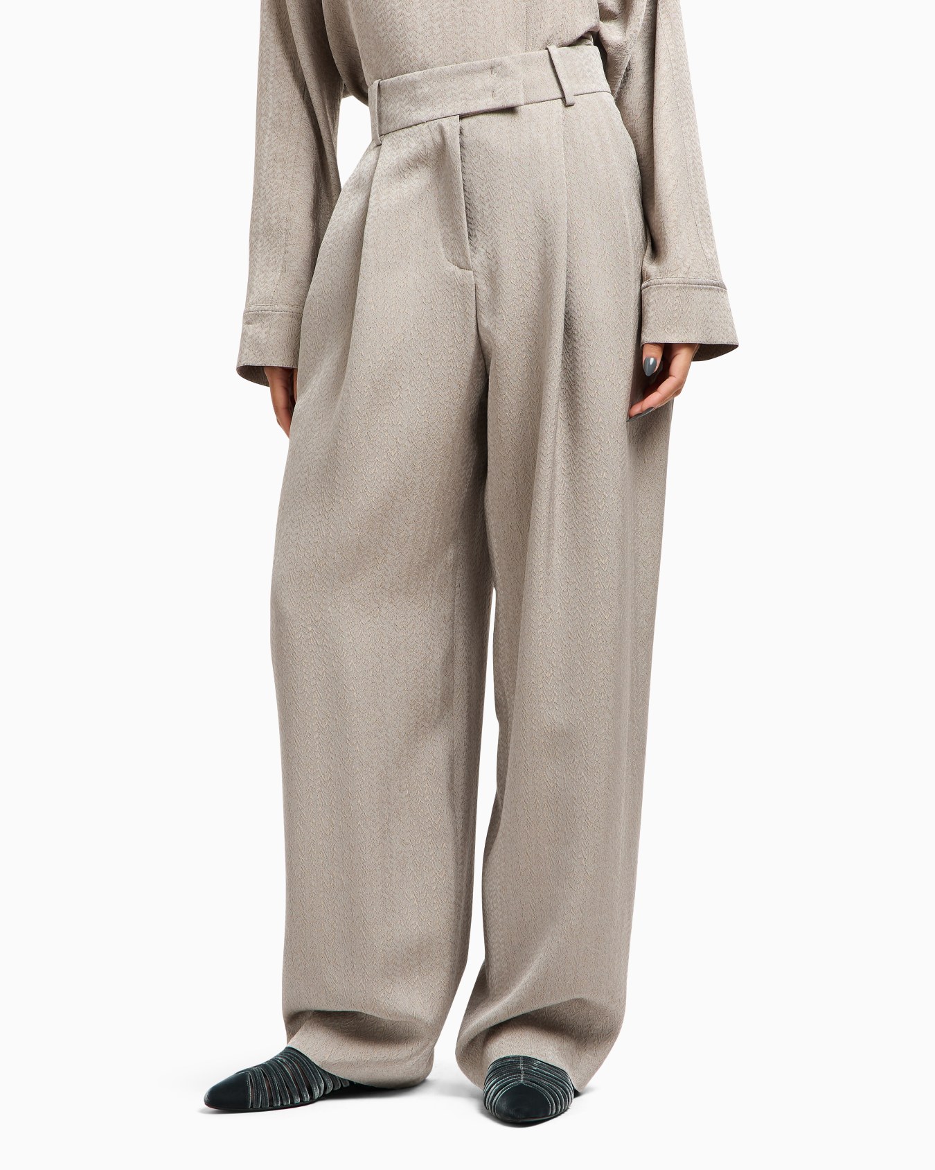 Pantalon à une pince en viscose, laine et soie jacquard Diapositive 4