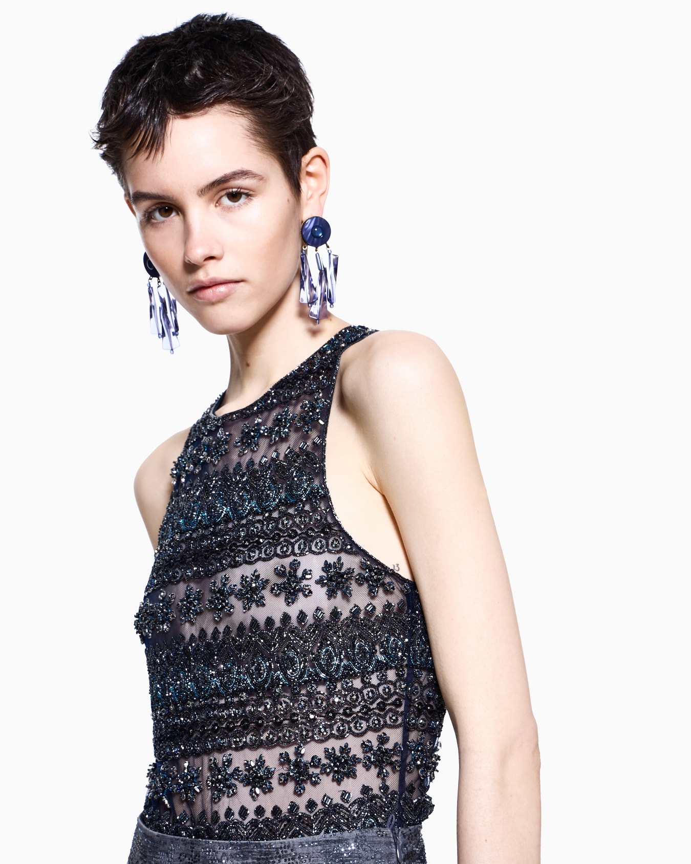 Embroidered tulle bodysuit Slide 5