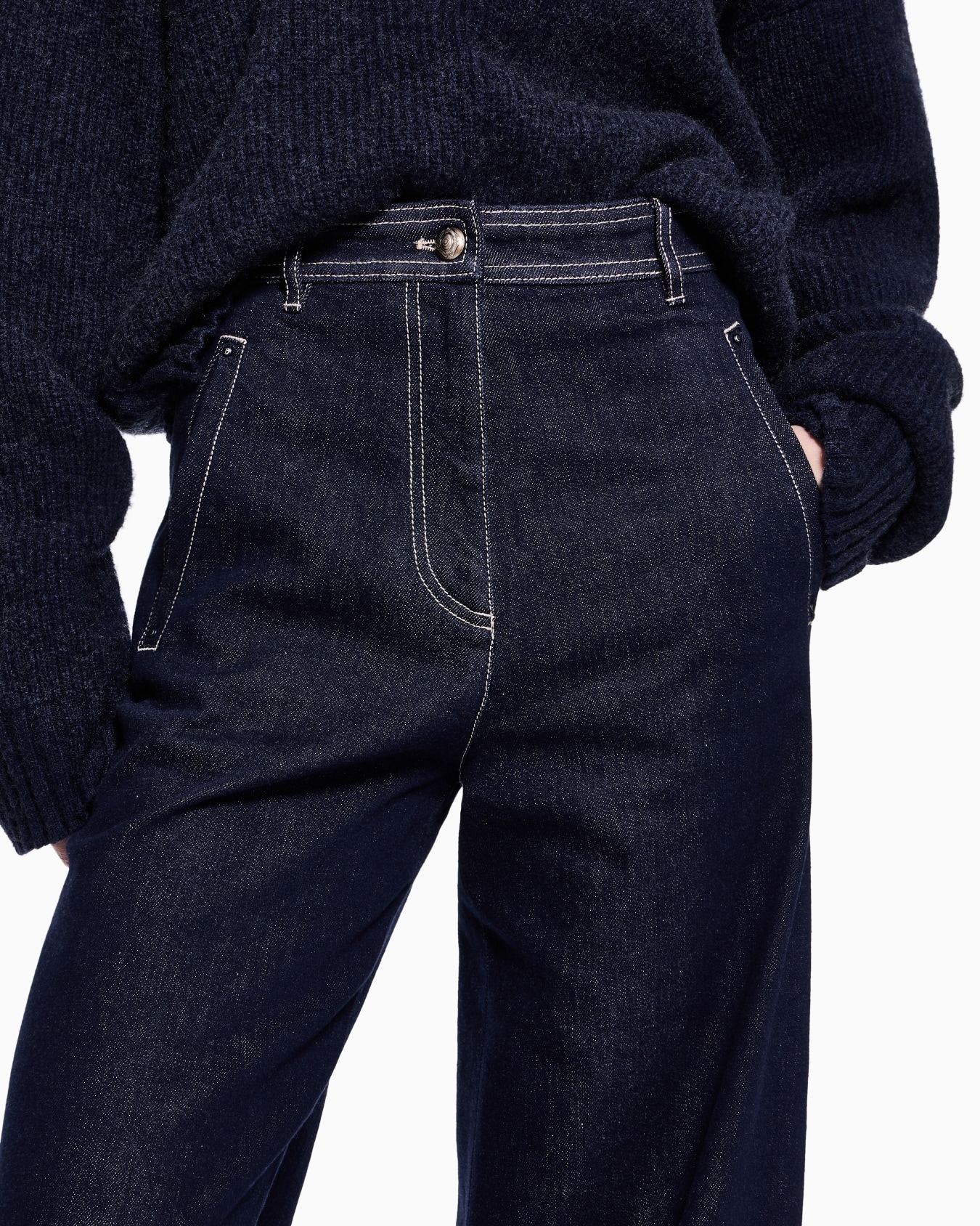 デニムコレクション 5ポケットワイドパンツ ストレッチデニム スライドする 4