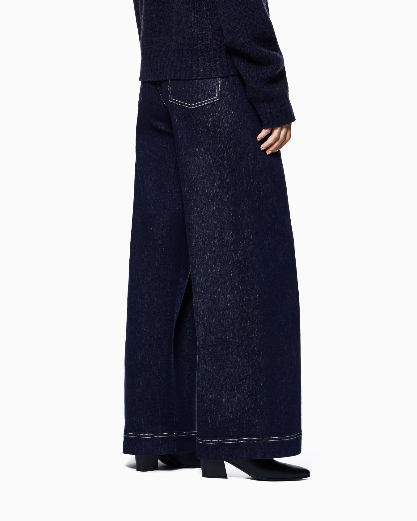 デニムコレクション 5ポケットワイドパンツ ストレッチデニム スライドする 2