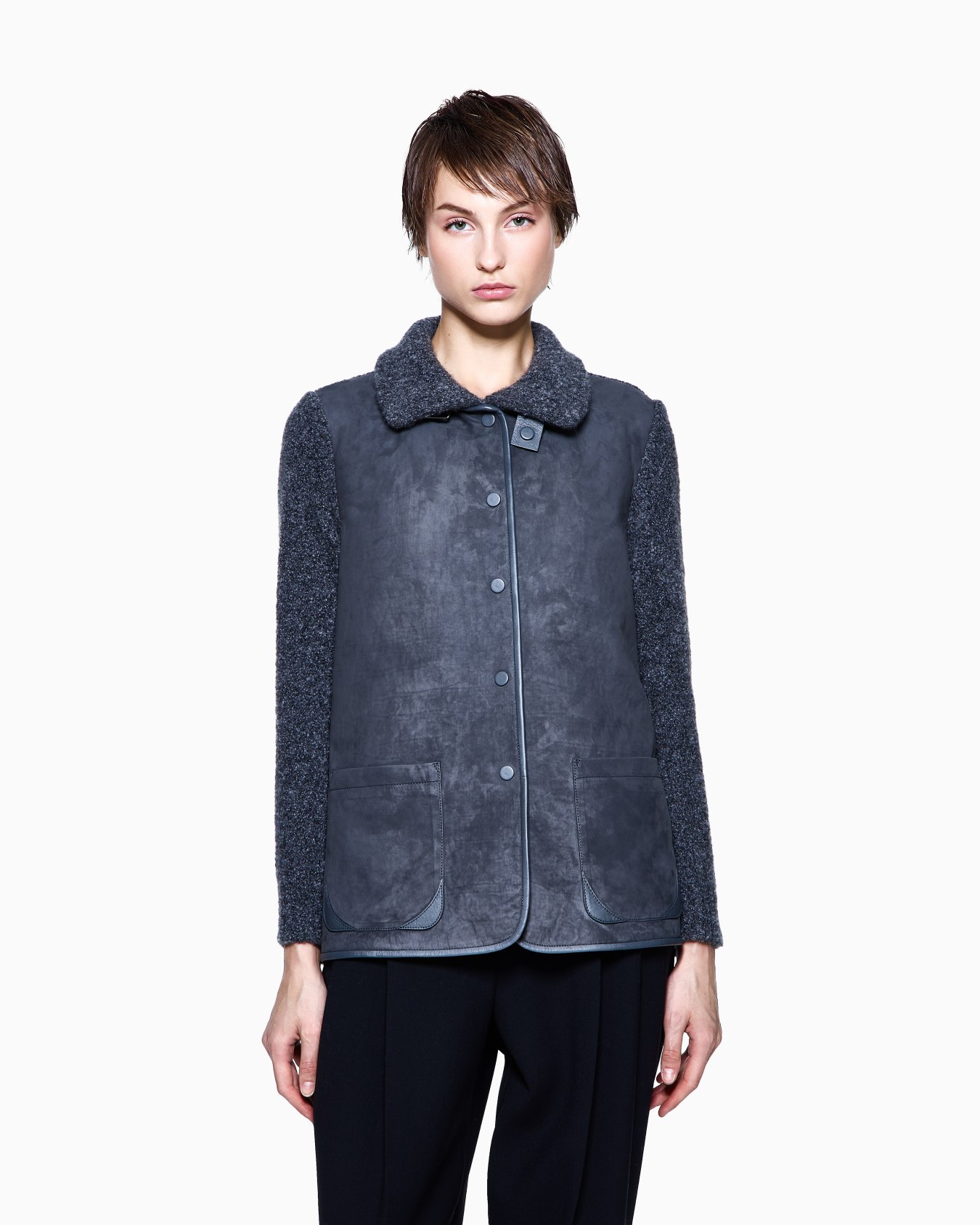 Jacket in calfskin and cashmere and silk bouclé Slide 3