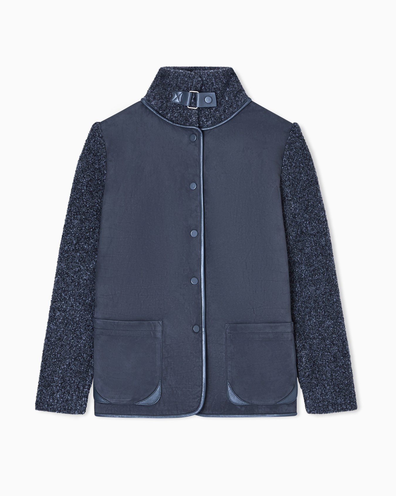Chaqueta de piel de becerro, cachemir y seda bouclé Diapositiva 0