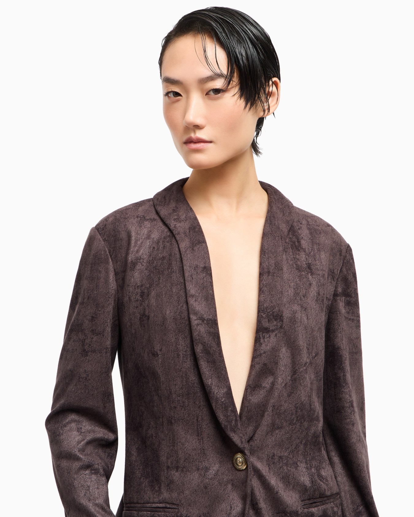Single-breasted jacket in suede-effect jersey Slide 5