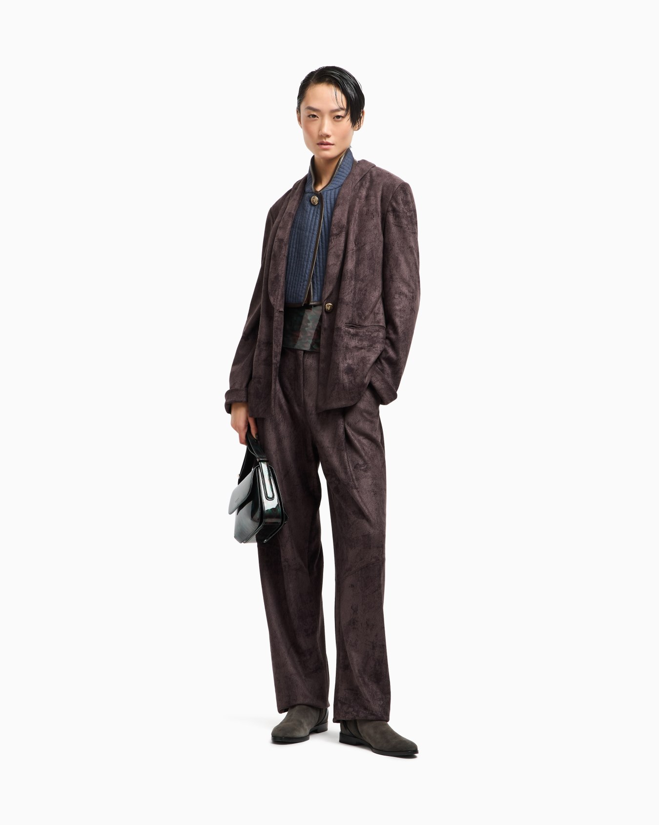 Single-breasted jacket in suede-effect jersey Slide 2