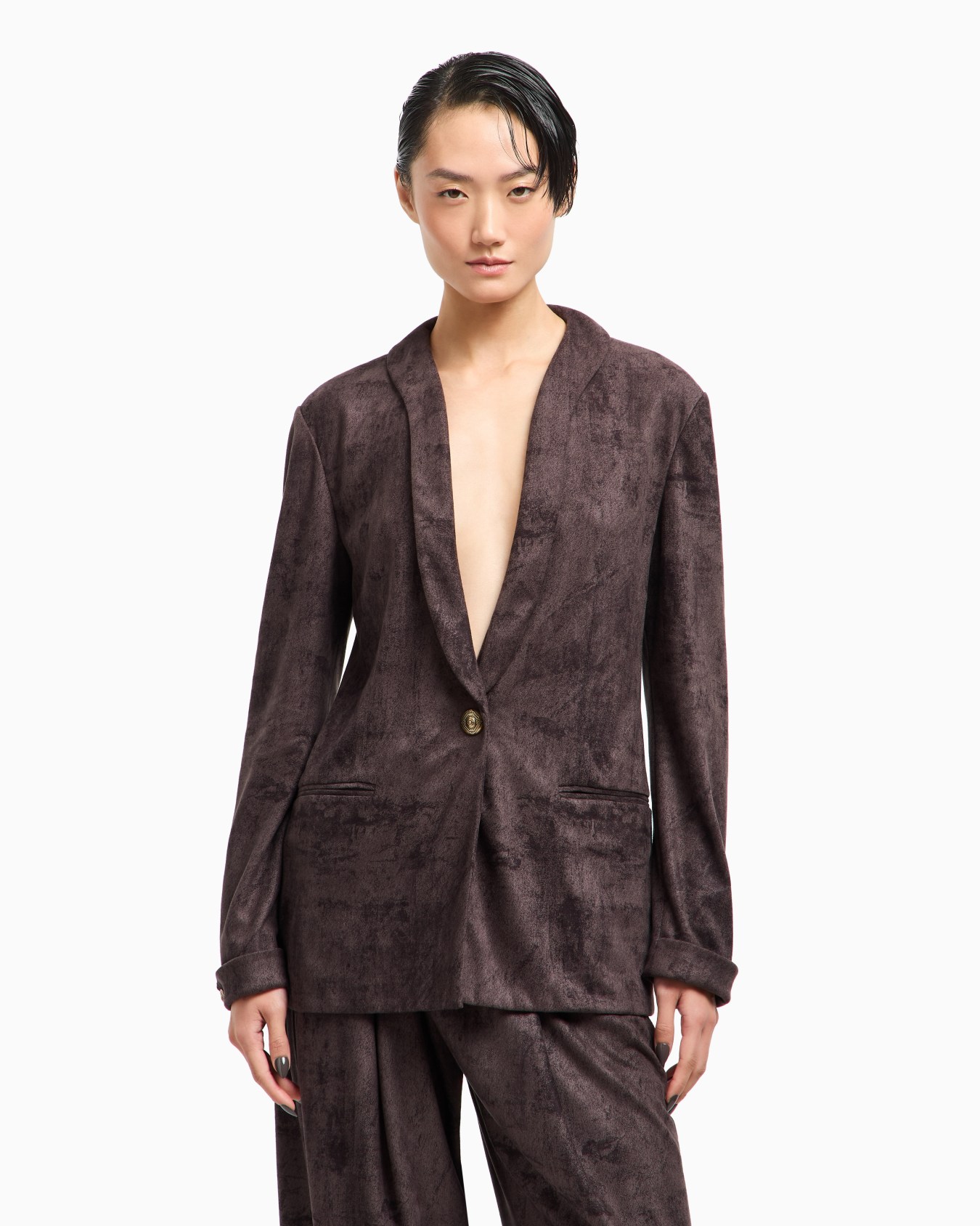 Single-breasted jacket in suede-effect jersey Slide 4