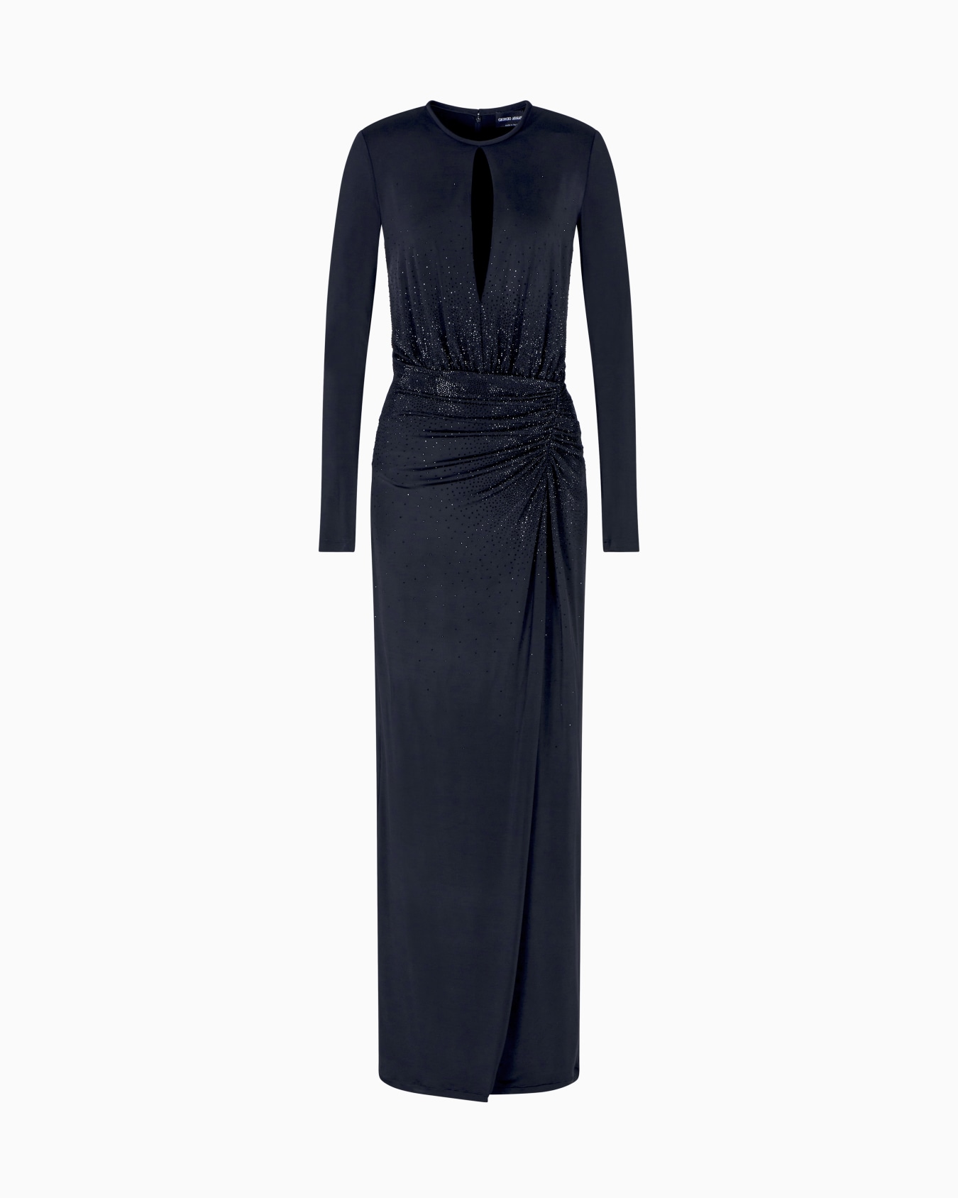 Long dress in viscose jersey with rhinestone embroidery Slide 0
