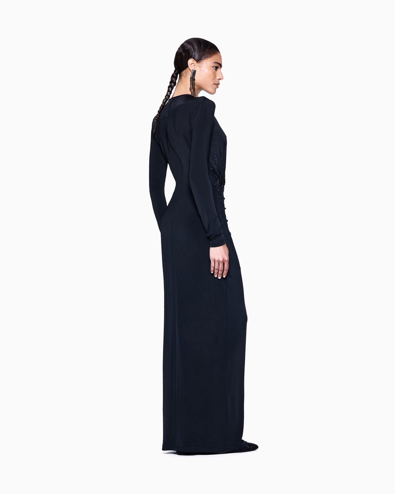 Long dress in viscose jersey with rhinestone embroidery Slide 2