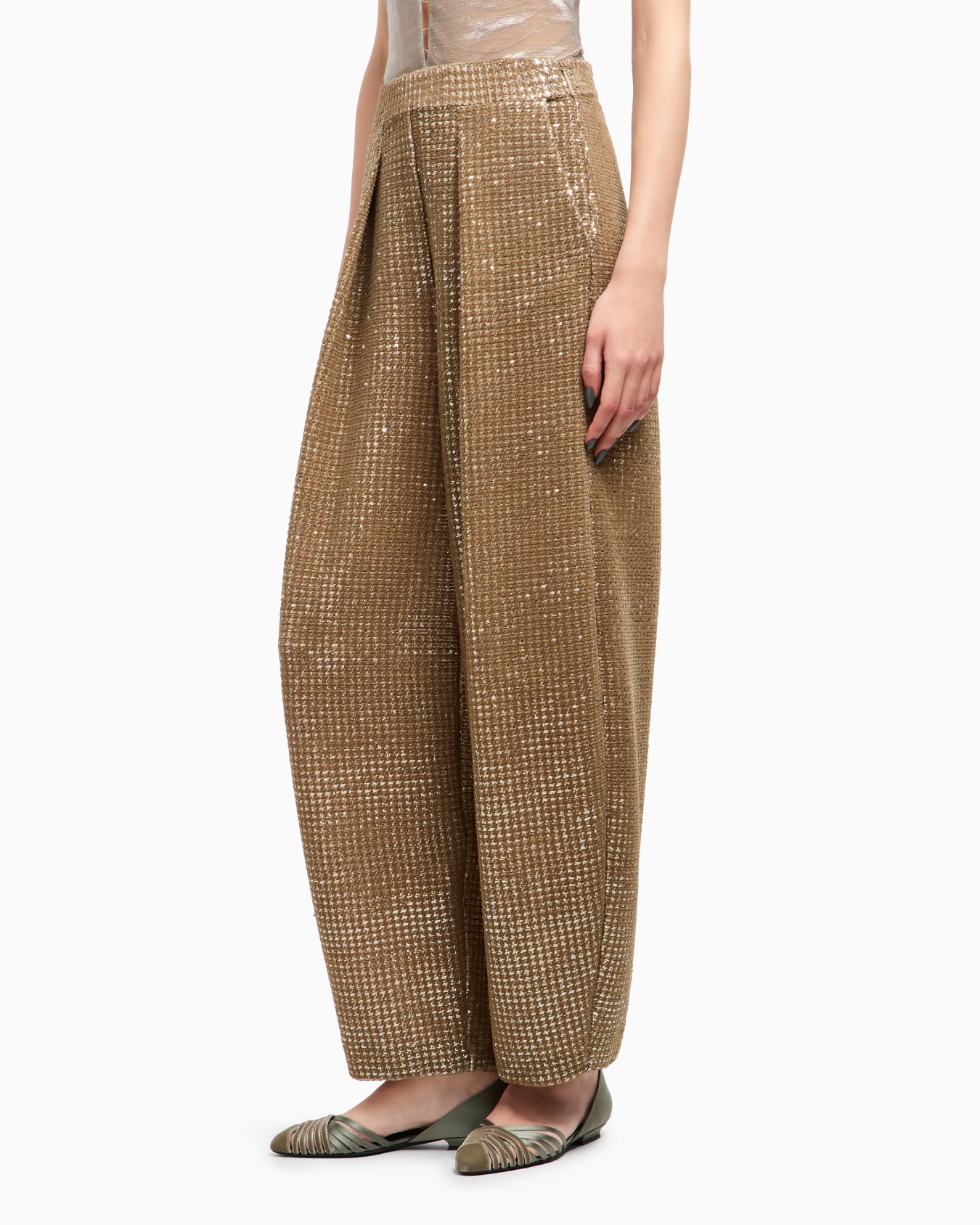 Single-pleat jersey trousers with a flocked print and sequins Slide 4