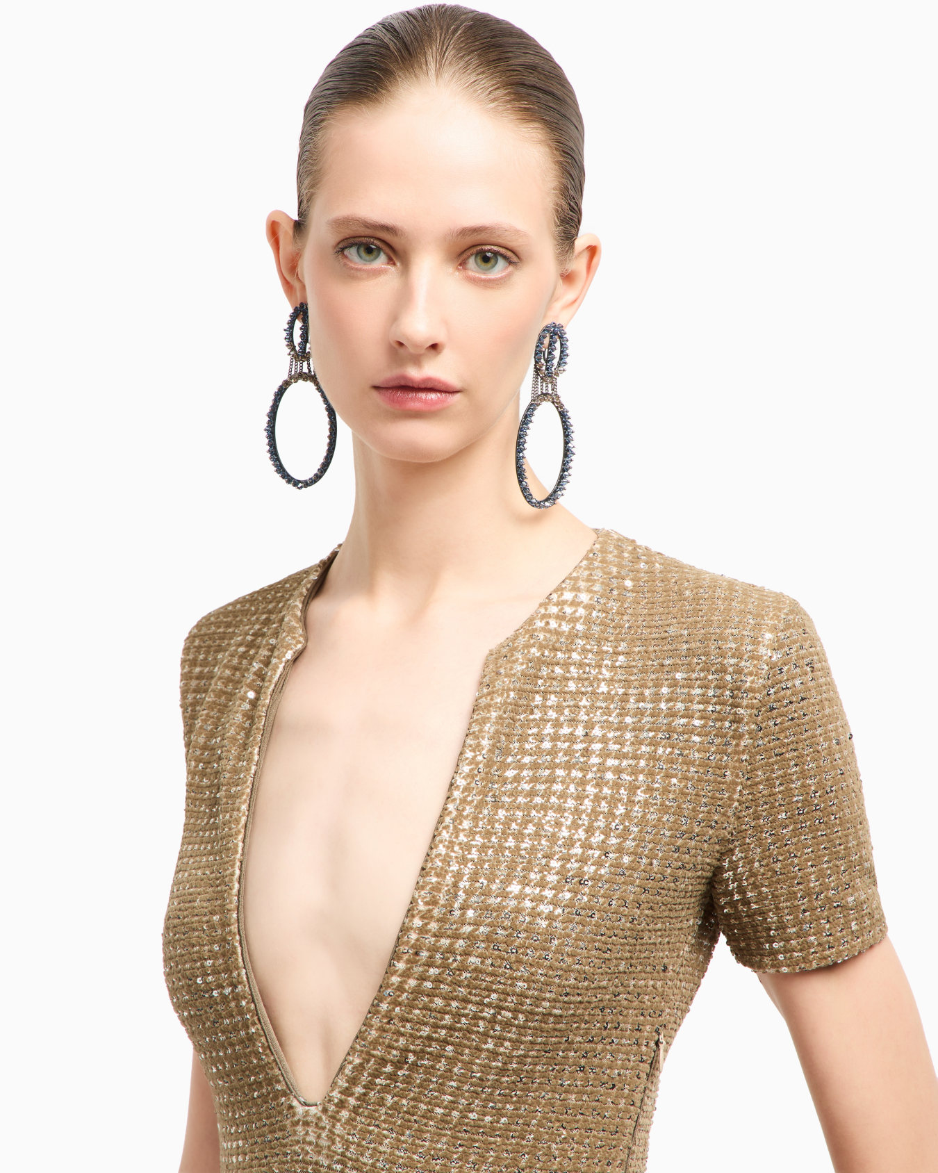 Jersey bodysuit with a flocked print and sequins Slide 5