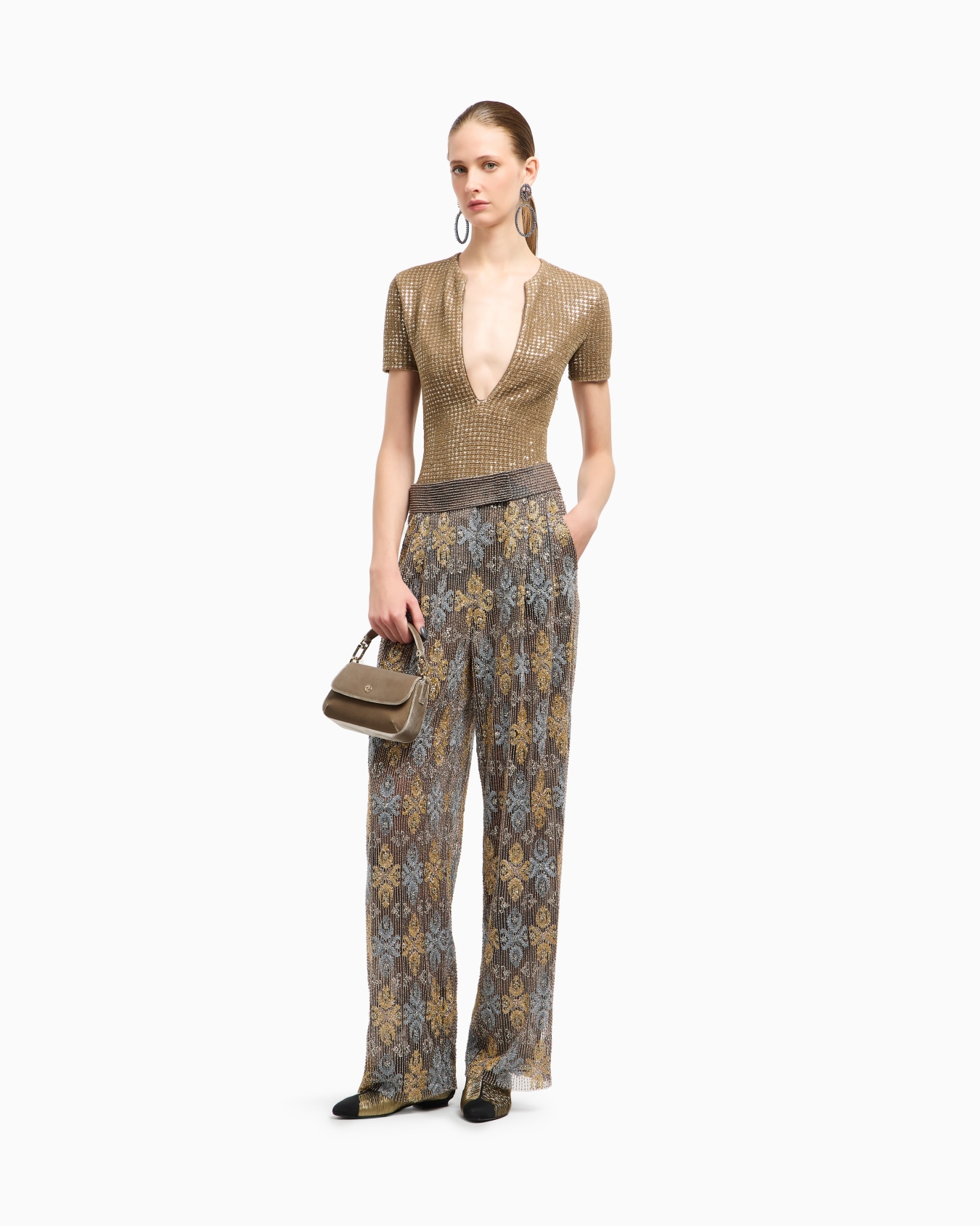 Jersey bodysuit with a flocked print and sequins Slide 2