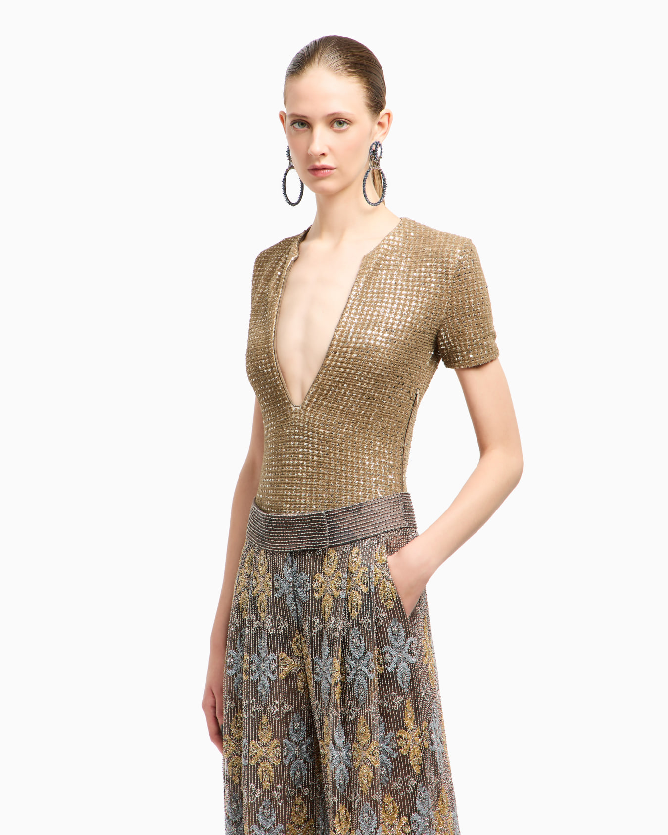 Jersey bodysuit with a flocked print and sequins Slide 4