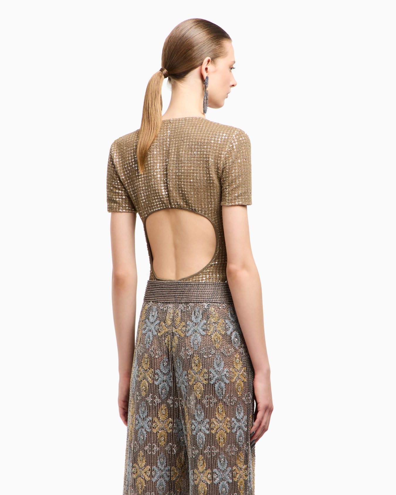 Jersey bodysuit with a flocked print and sequins Slide 3