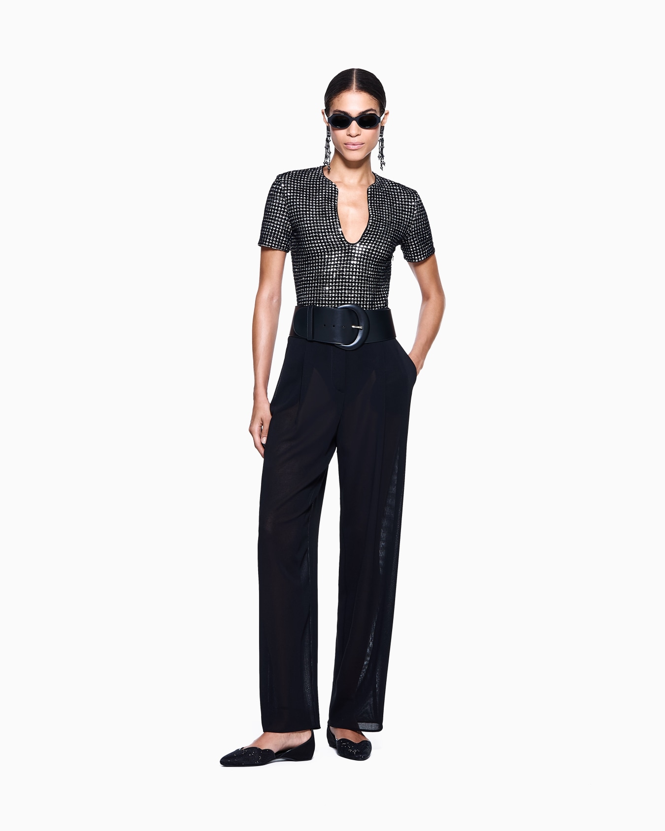 Jersey bodysuit with a flocked print and sequins Slide 1