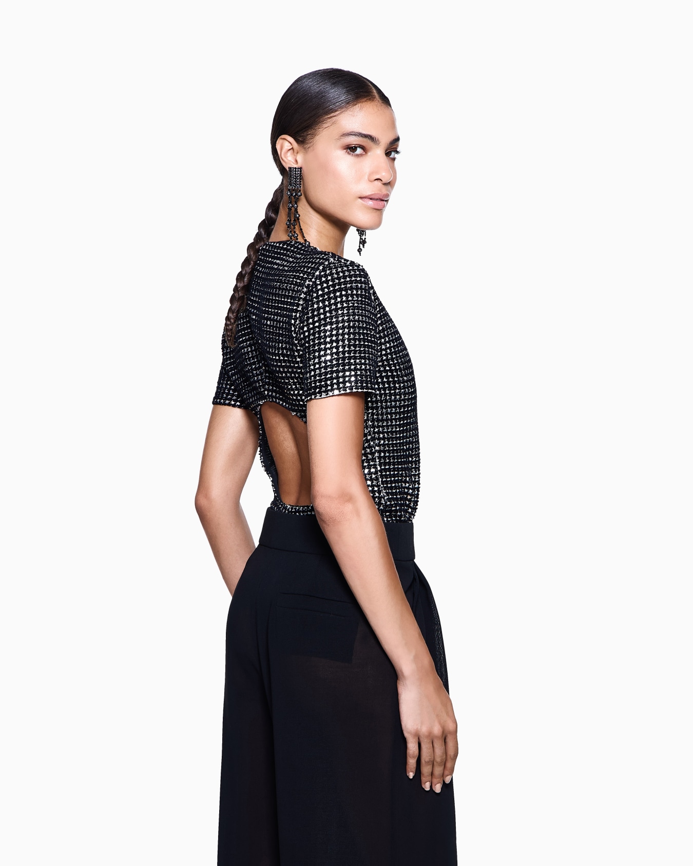 Jersey bodysuit with a flocked print and sequins Slide 2