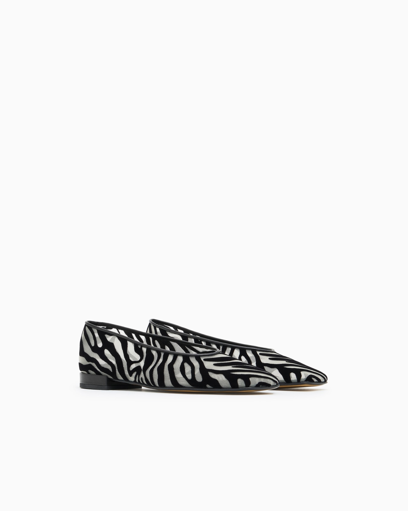 Zebra-design flocked mesh ballerinas Slide 1