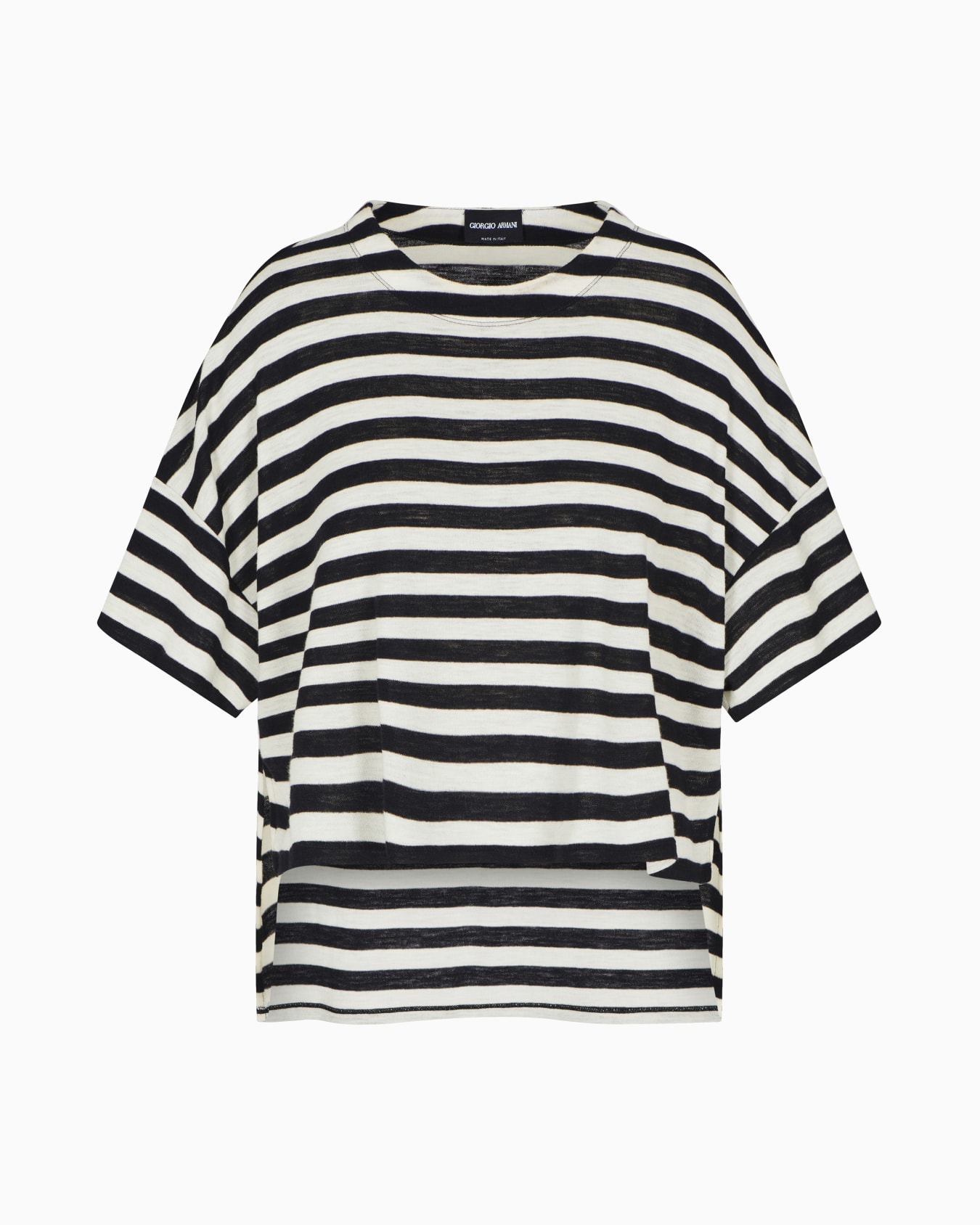 クロップドTシャツ バージンウール ストライプ スライドする 0