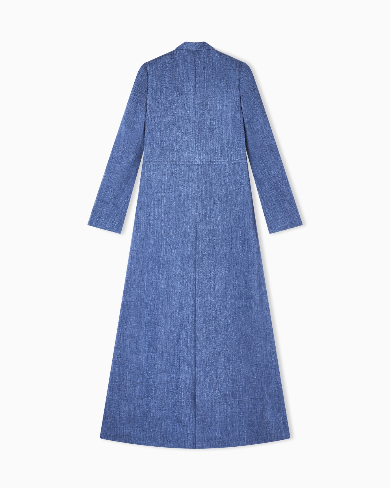 Long double-breasted coat in faded linen, viscose and silk crêpe.   Slide 3