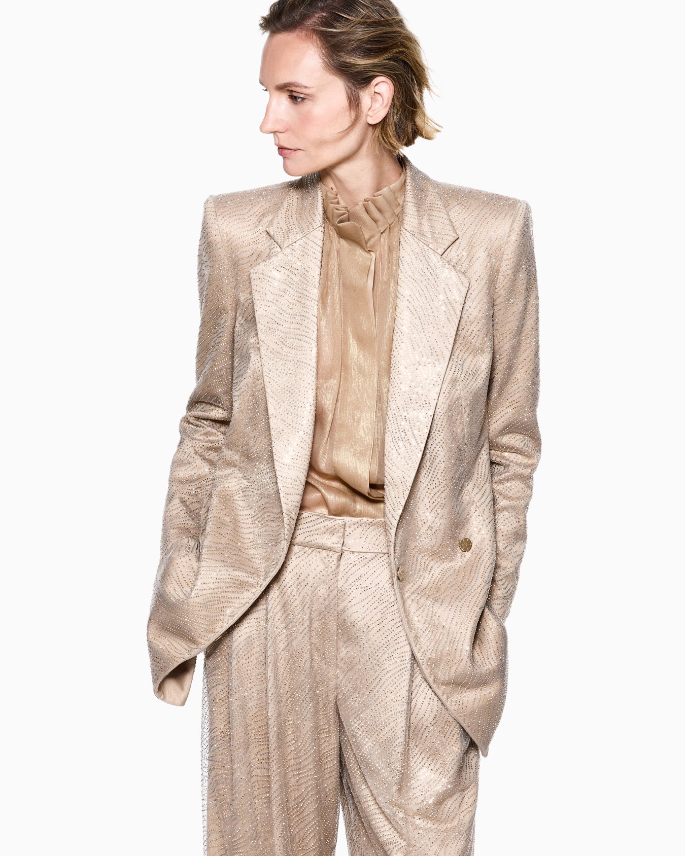 Trousers with silk pleats with rhinestone embroidery Slide 3