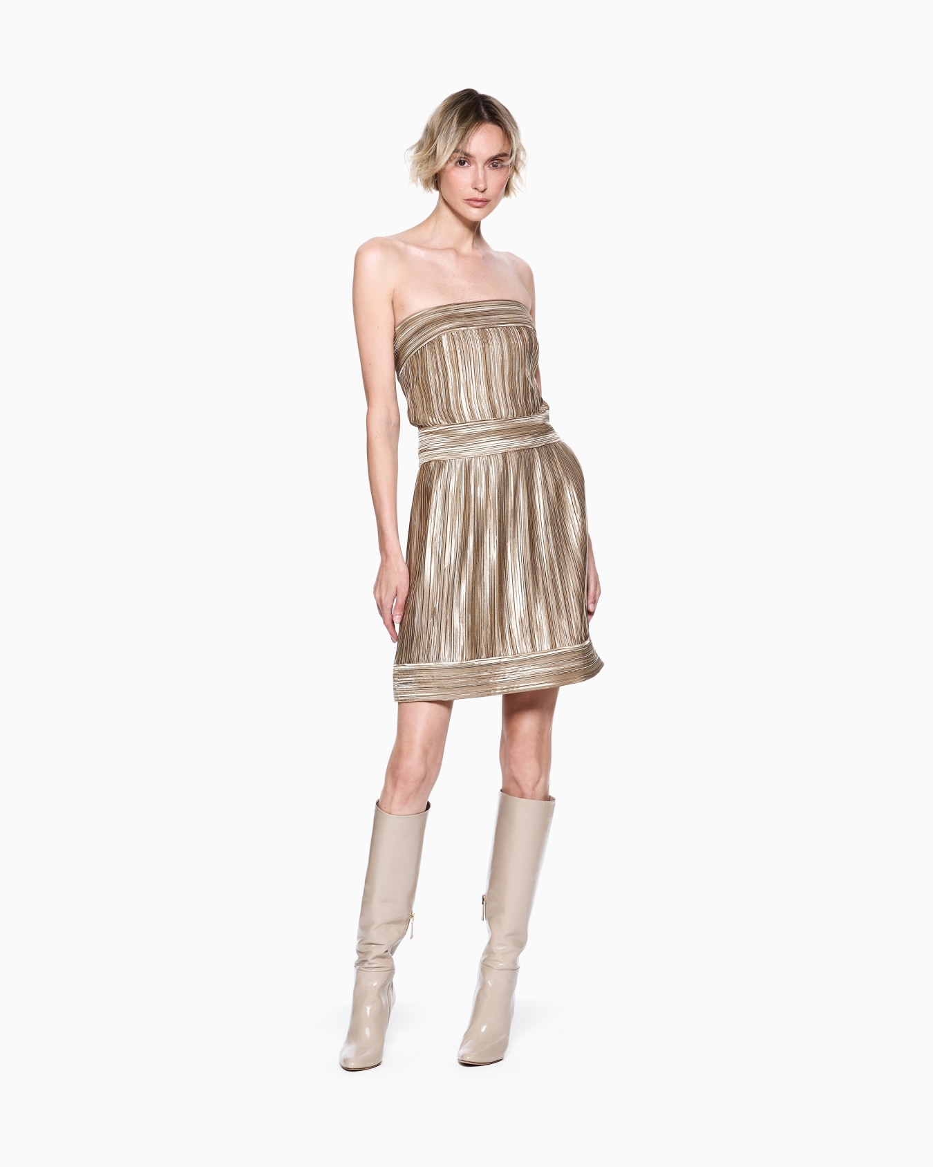 Short pleated satin dress Slide 1