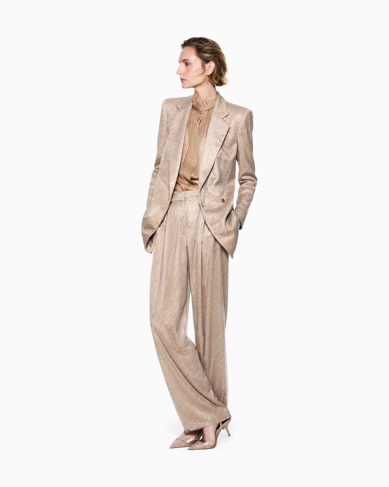 Single-breasted silk jacket with rhinestone embroidery Slide 1