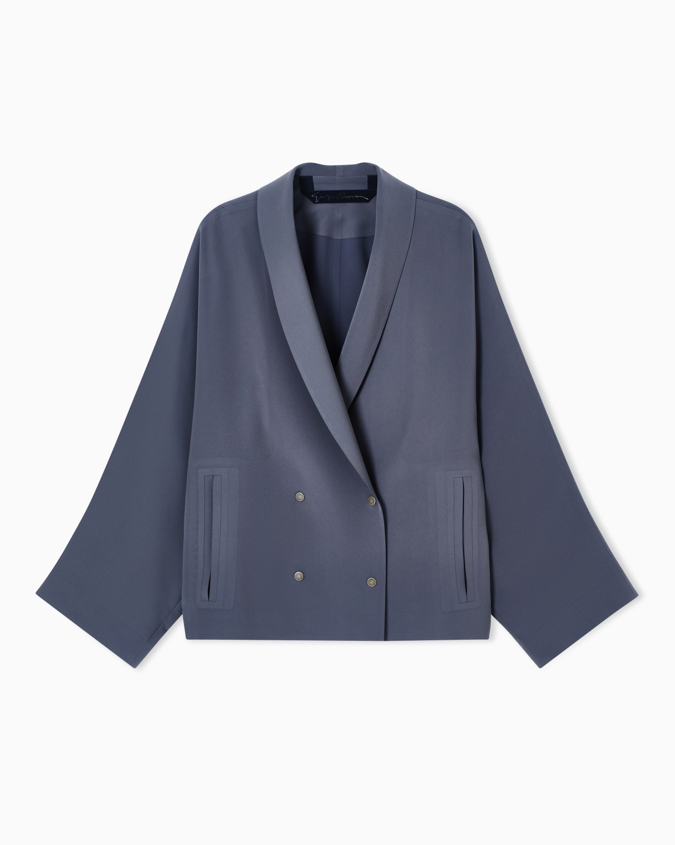 Double-breasted pea coat in technical cady Slide 0