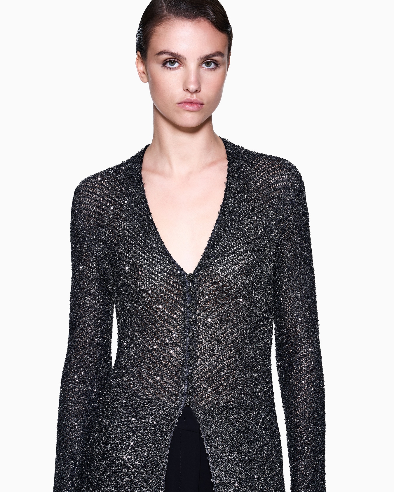 ロングカーディガン ビスコース／ルレックスニット スパンコール スライドする 3